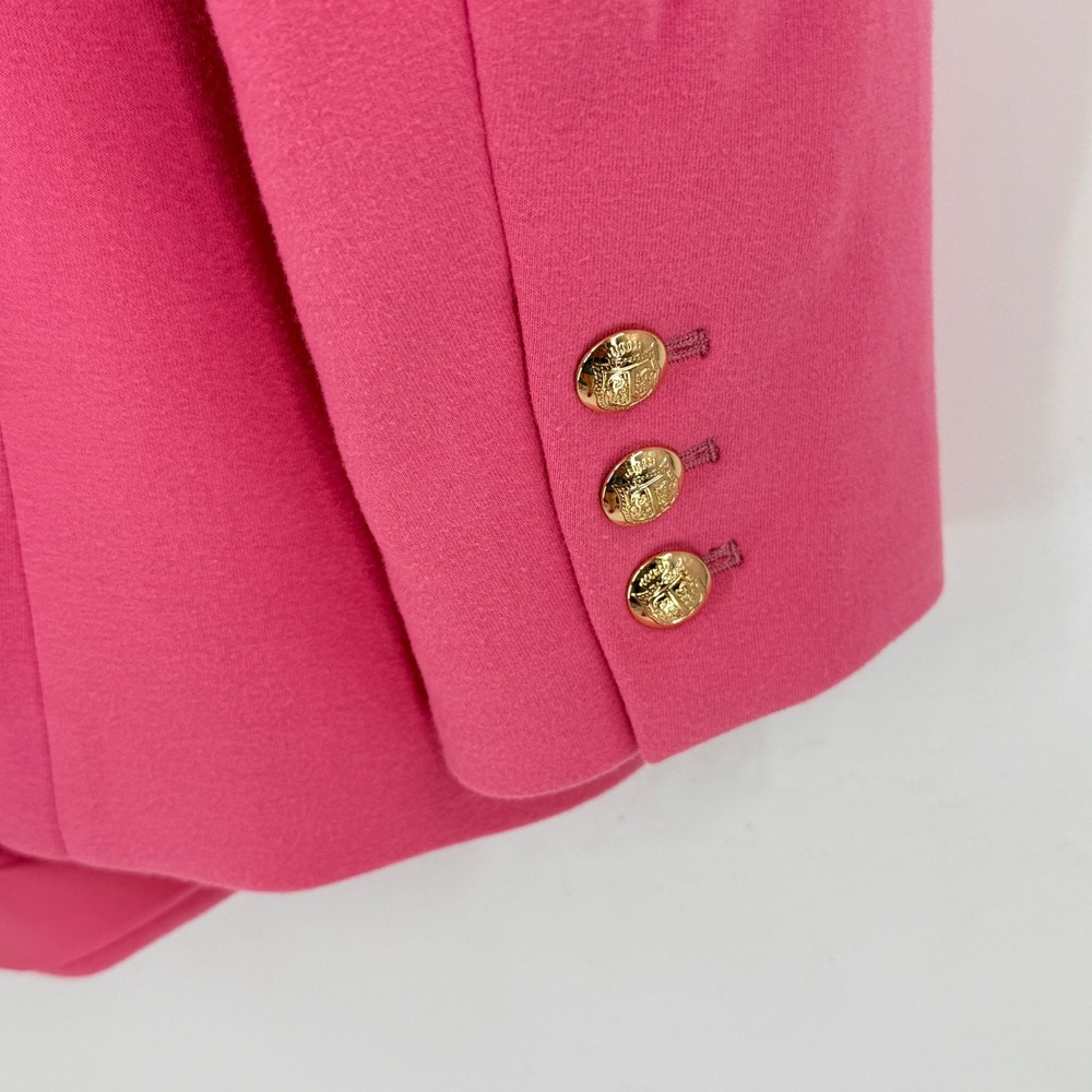 Talbots Double Breasted Blazer Pink Stretch Cotton Blend Gold Button Size 14 - Picture 6 of 8